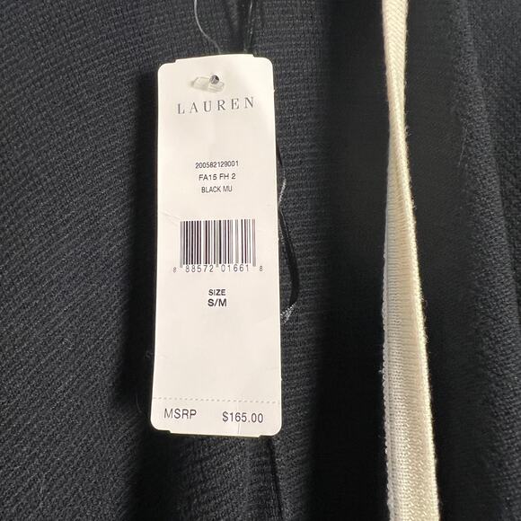 Lauren Ralph Lauren Black White Striped Wool Cardigan Cape Shawl Ruana Size M - Picture 2 of 5